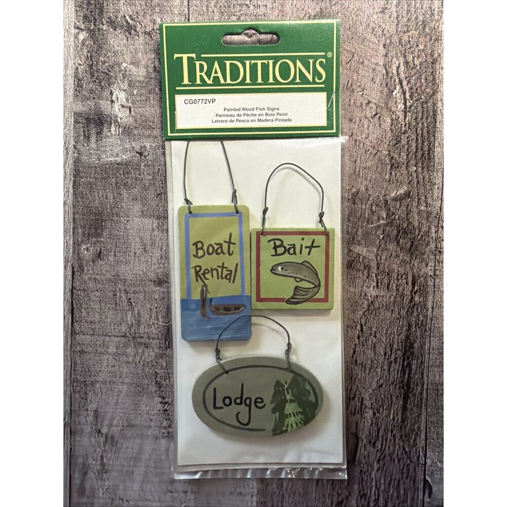 Traditions Fishing Painted Wood Fish Signs Bait Boat Lodge Craft DIY Gift
